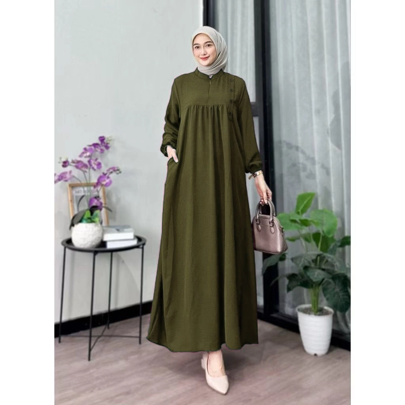 Product image MEQA DAILY - MEGA DAILY - Gita Dress Gamis Wanita Bahan Hyget Super 1073 L Hijau Army