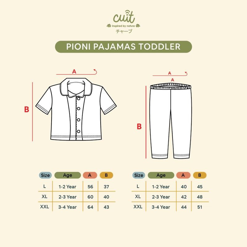 Product image CUIT Baby 1 - 4 Tahun Set Piyama Anak Tangan Pendek Celana Panjang Pioni Unisex L Peach