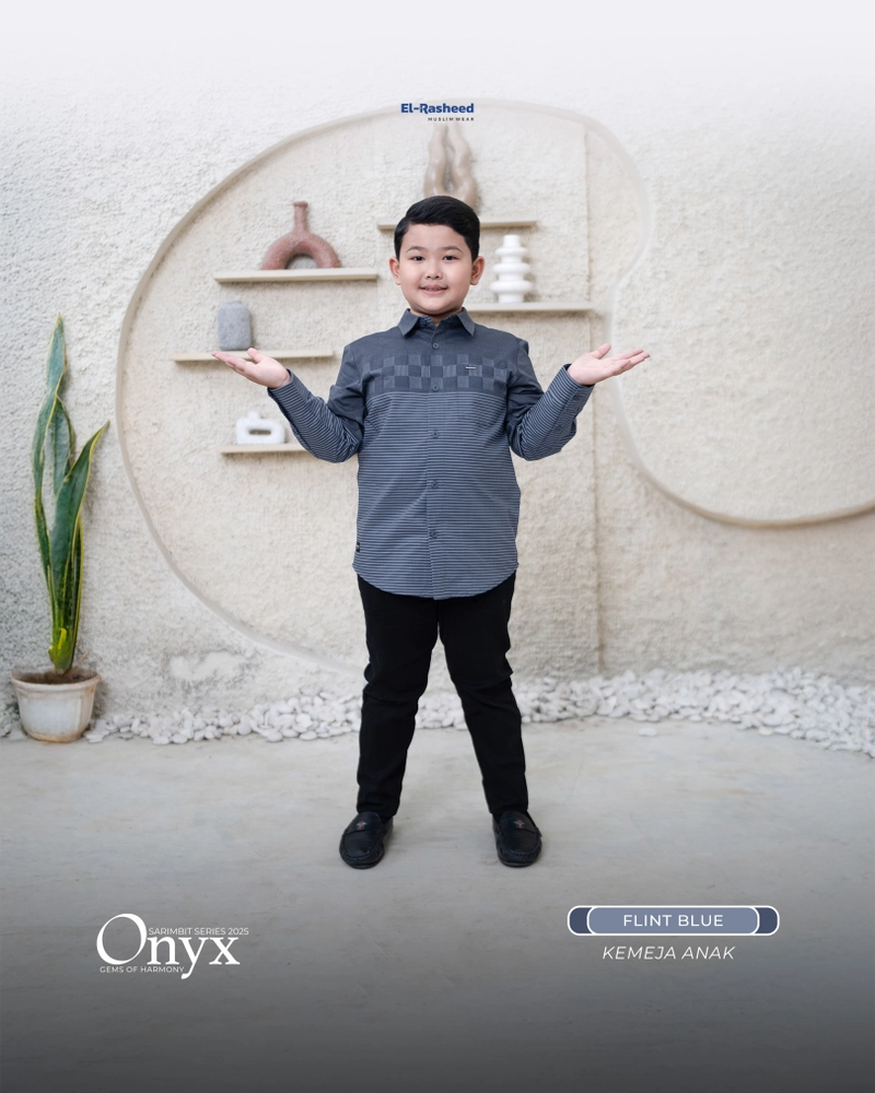 Product image Yasmeera Official - Sarimbit 2025 Onyx Series Warna Flint Blue XL KEMEJA ANAK LS