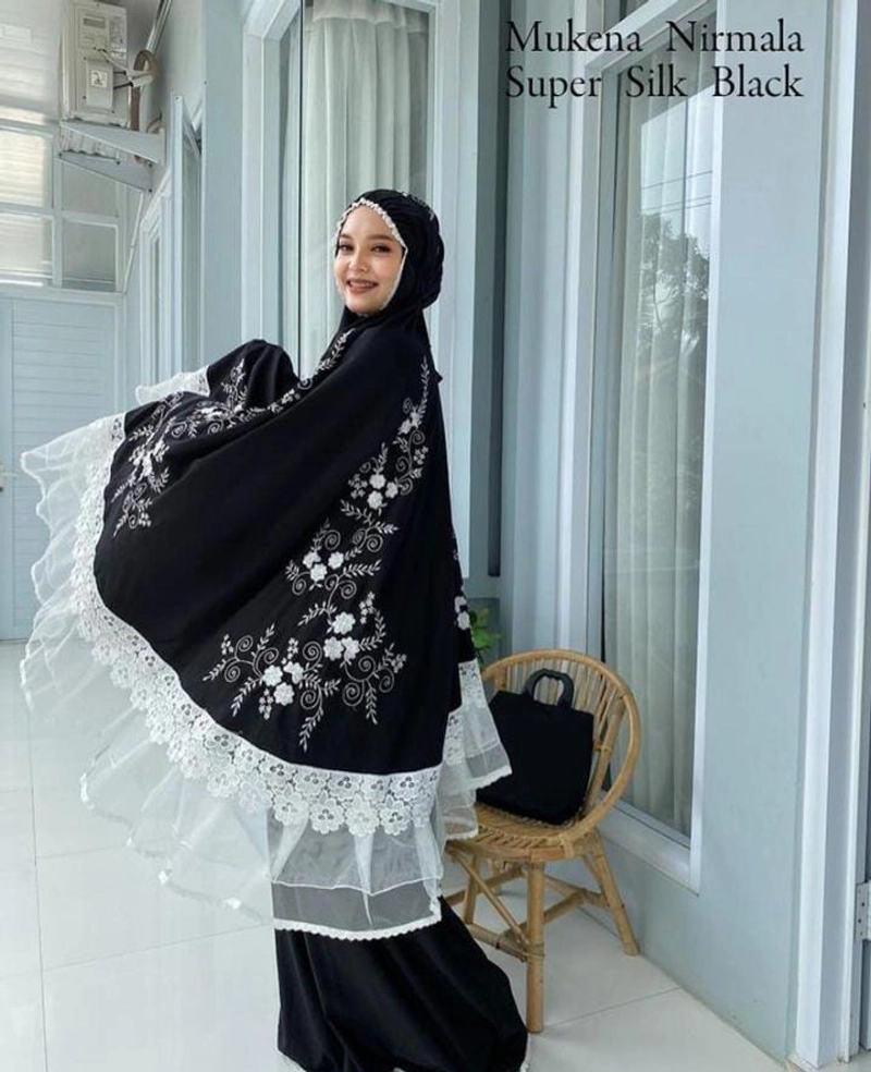 Product image SRIAYU COLLECTION - Mukena Nirmala Bordir Tabur Manual Renda Tile all Size hitam