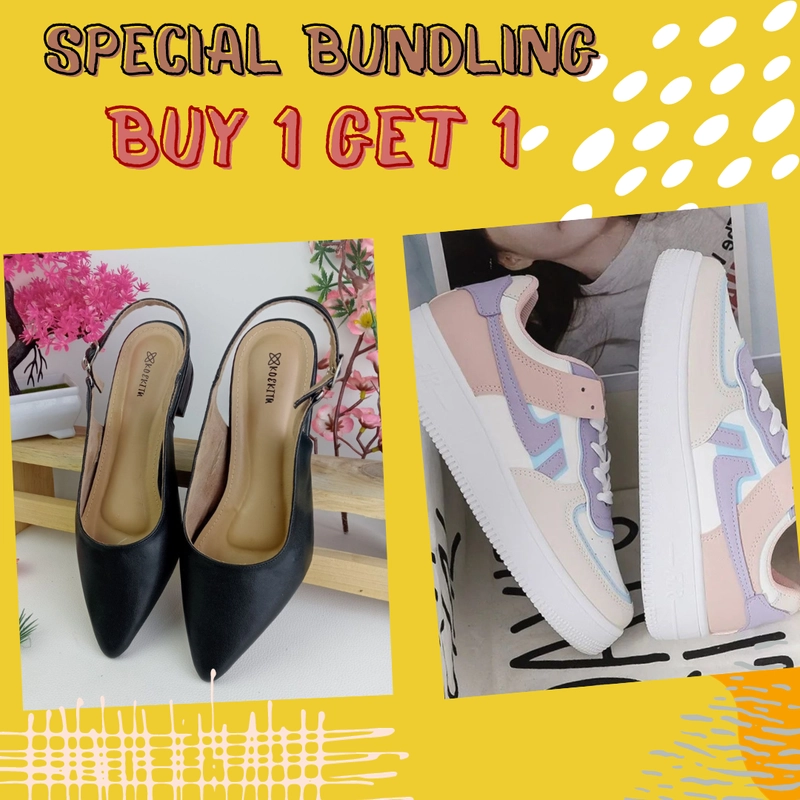 Product image Koekita - Paket Bundling Buy 1 Get 1 Sandal Hels Wanita 3 Cm Damara & Sepatu Elvira 41 HITAM & UNGU
