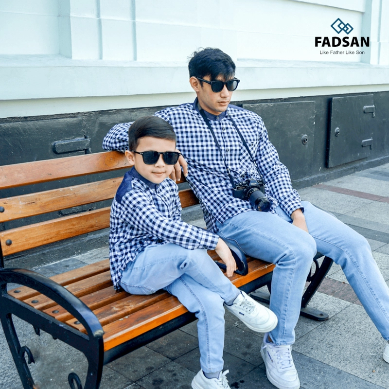 Product image FADSAN - Kemeja Retro Kotak-Kotak Navy Lengan Panjang Ayah dan Anak - Retro Series SIZE ANAK XS RETRO NAVY