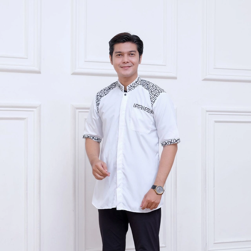 Product image Khisna collection - Baju Koko Pria Dewasa Lengan Pendek Terbaru Motif suliwa M Putih