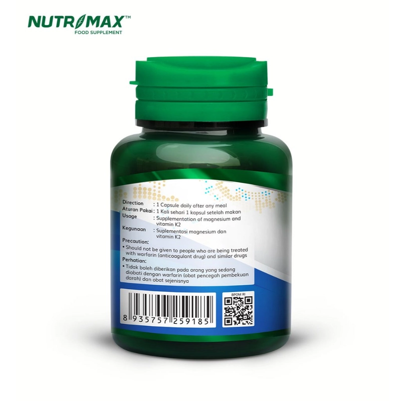 Product image Nutrimax - Nutrimax Vitamin Magnesium Glycerophosphate + K2 Suplementasi Magnesium Dan Vitamin K2 150 gram isi
