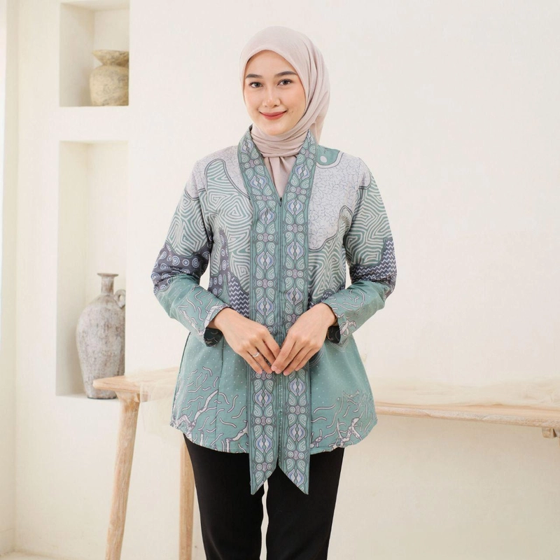 Product image Ks muslim fashion - Atasan Baju Wanita Baju Kerja Kekinan Blouse Modern Motif syakira XXL Syakira sage