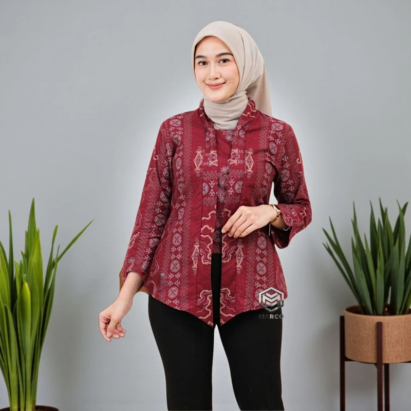 Product image MARCO - Baju Batik Wanita Modern Monalisa Genes Kasual Kantoran Asli Pekalongan XXL Kby Classic Marun