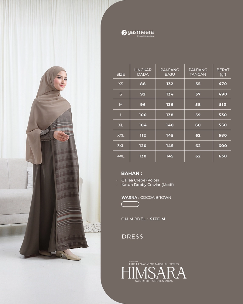 Product image Yasmeera Official - SARIMBIT 2026 HIMSARA SERIES WARNA COCOA BROWN L GAMIS IBU