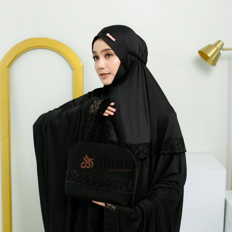 Product image Alhasani Official Store - Mukena Maura bahan Mayyora Jumbo Dagu Tertutup Renda Mewah Mukena Dewasa Bahan Adem Nyaman Maura Hitam