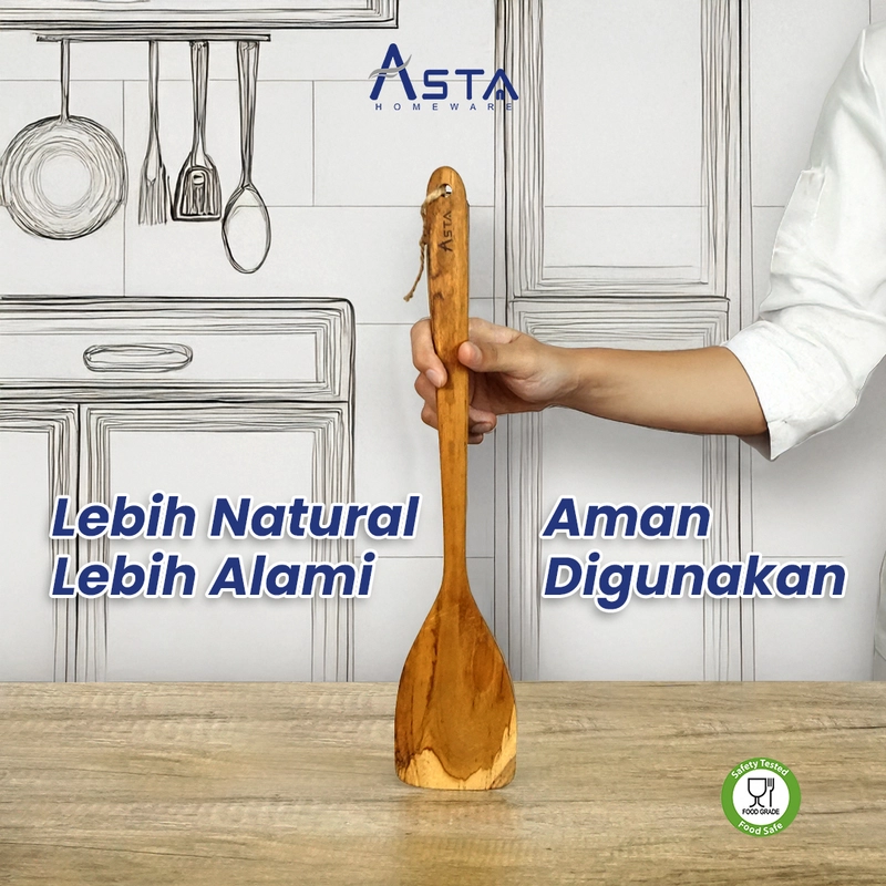 Product image Asta Homeware Official - Asta Spatula Kayu Jati Sodet / Sutil Goreng Gagang Panjang Anti Panas 40 cm Size Spatula Jati