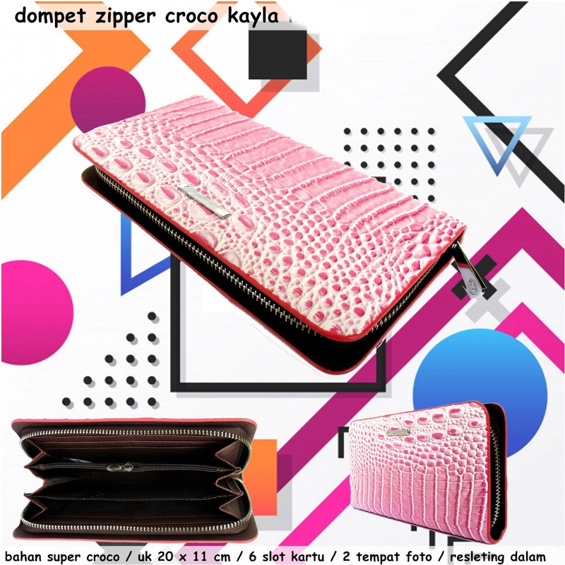 Product image Lanc Fashion - Dompet Resleting Singgle Kayla Leather Motif Croco New Warna Pink