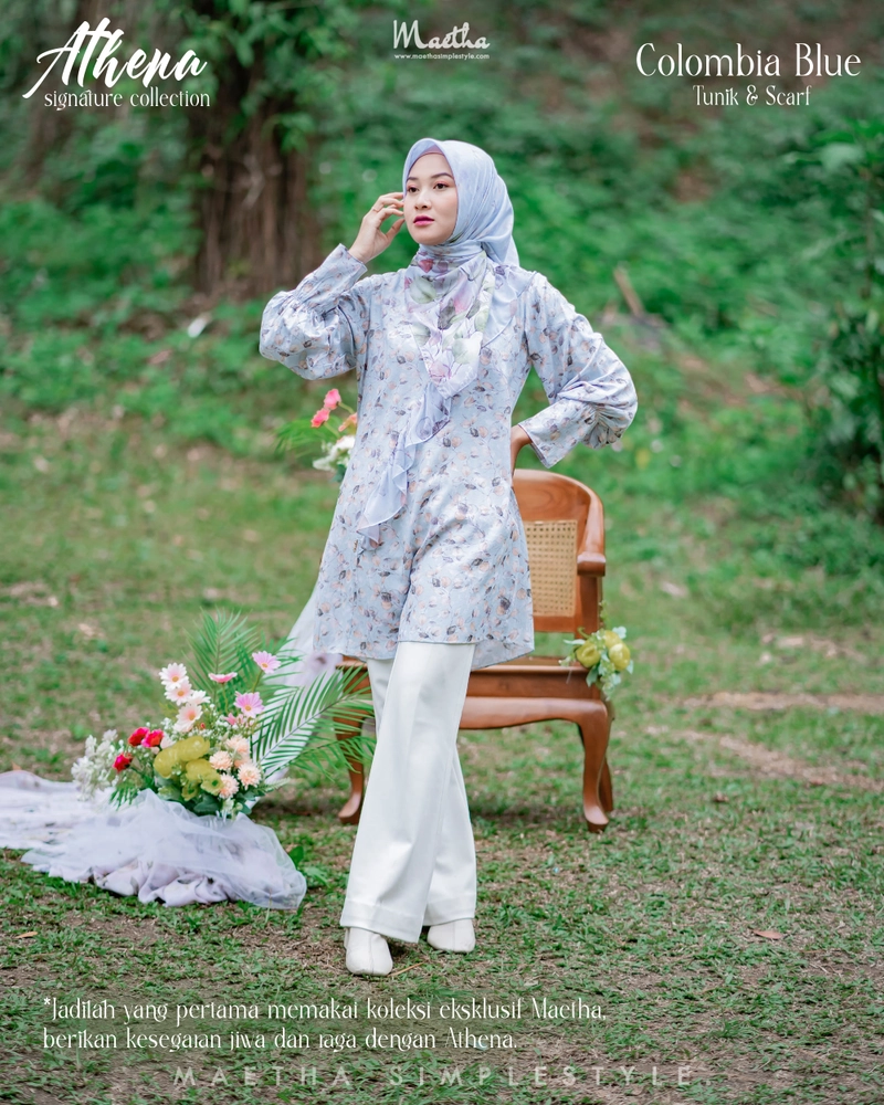 Product image Tunik Wanita Muslim Motif Print Pattern Athena Series XS Colombia Blue