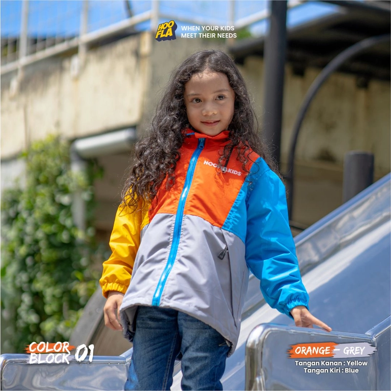 Product image Hoofla - Jaket Anak Color Block Jacket M CBJ 01 Orange-Grey