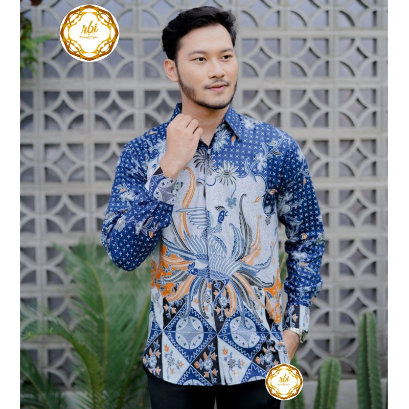 Product image Rambe Batik Indonesia - Couple Tunik Laksha Biru Modern dan Exclusive Kemeja Saja Size M Laksha Biru