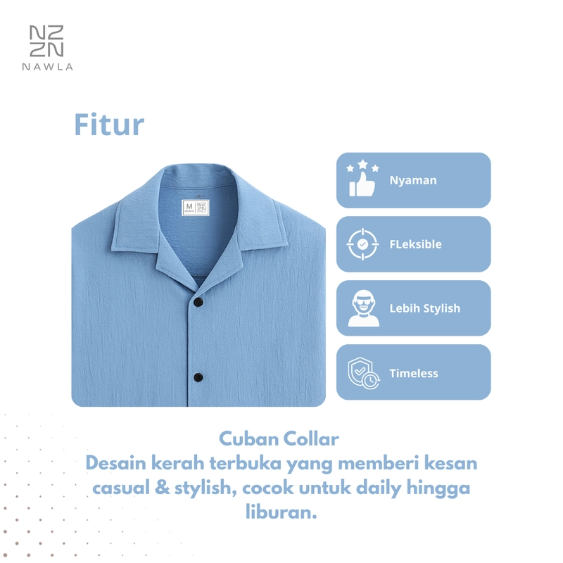 Product image NAWLA - Kemeja Cuban Colar Lengan Pendek S Blue