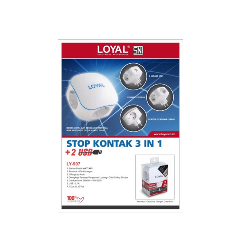 Product image UTAMAMEGA - Loyal LY907 Steker Stop Kontak 3 Lubang + 2 USB + Lampu Indikator Type LY907