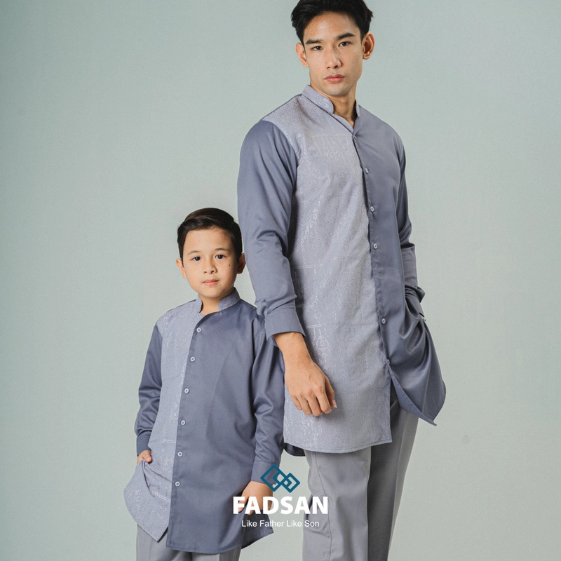 Product image FADSAN - Koko Kurta Bordir Ayah & Anak Lengan Panjang Warna Grey - Kashmir Series SIZE ANAK XS KASHMIR GREY
