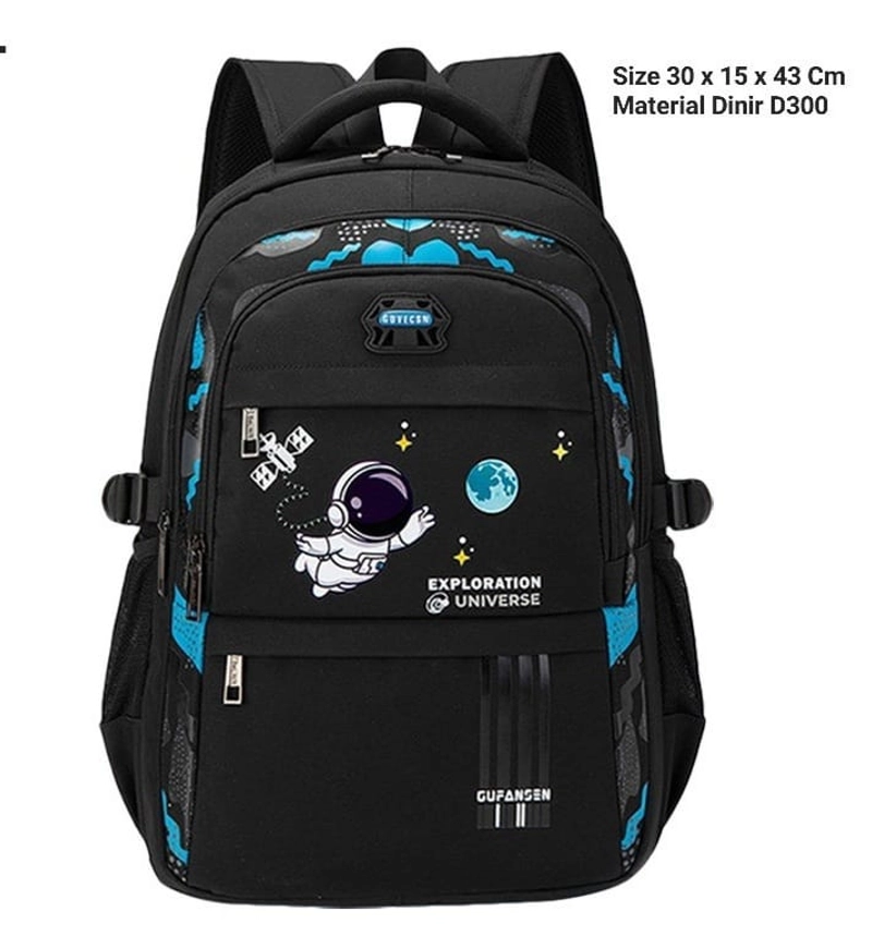 Product image Alcaff - Tas Ransel Sekolah Anak Laki -Laki SD / SMP Astronot Exploration 30X15X43 Hitam Polos