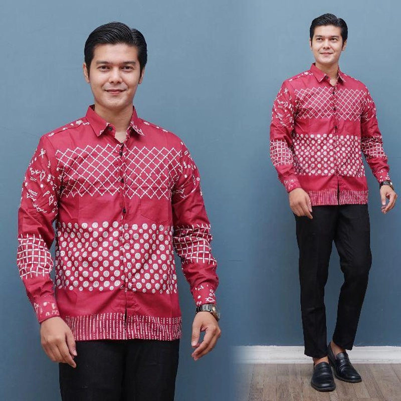 Product image Kois Batik - Batik coupel gamis dan kemeja standar jumbo modern motif jaring merah M Kemeja jaring merah