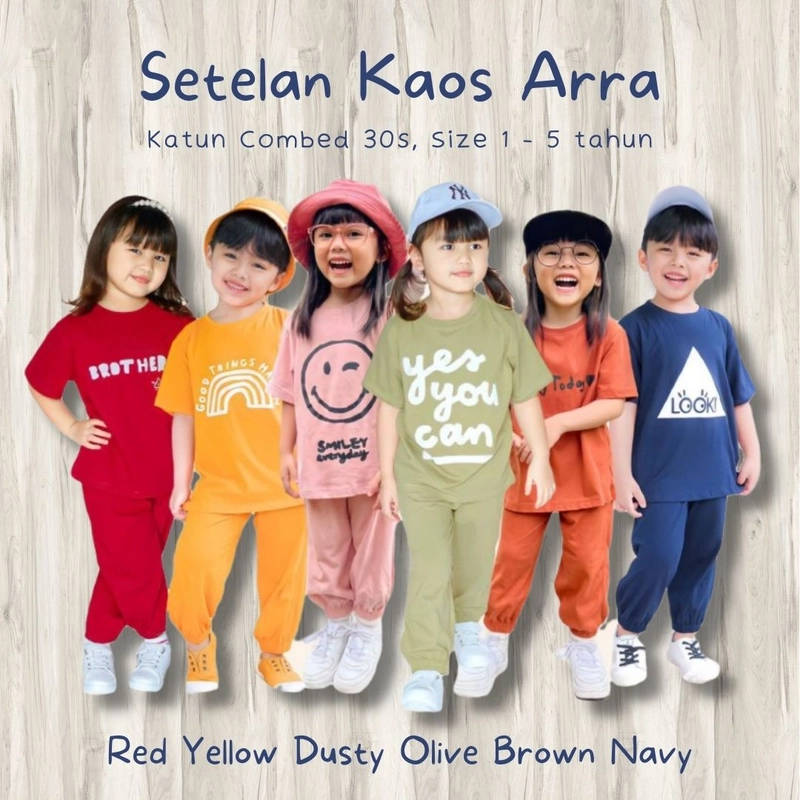 Product image Lucuna - Arra Setelan Kaos Anak Katun Unisex Cowok Cewek 1 Olive