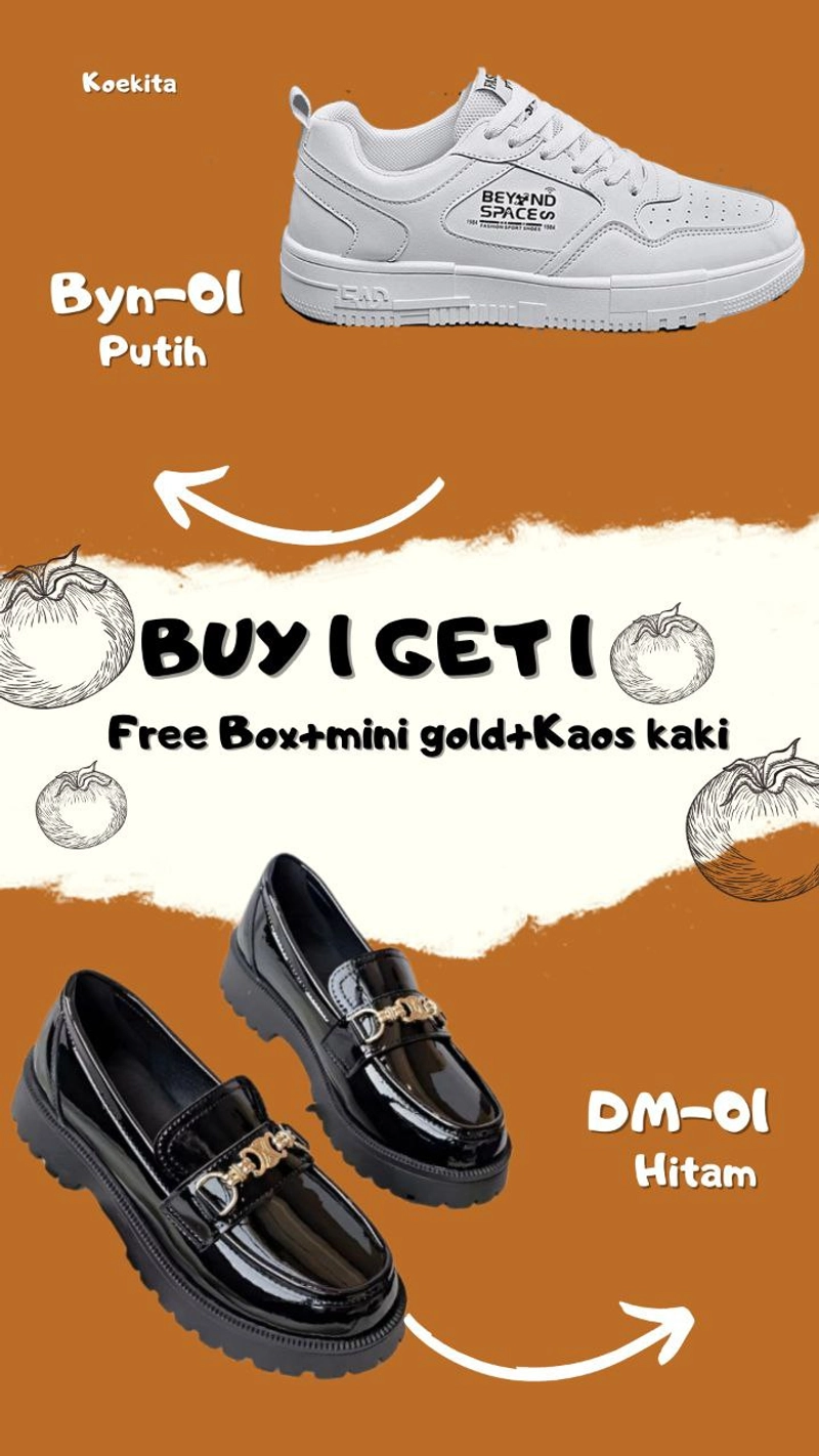 Product image Koekita - Buy 1 Get 1 Sepatu Kets Sneakers Wanita Korean Beyound Space & DM-002 Free Mini Gold 36 PUTIH & HITAM