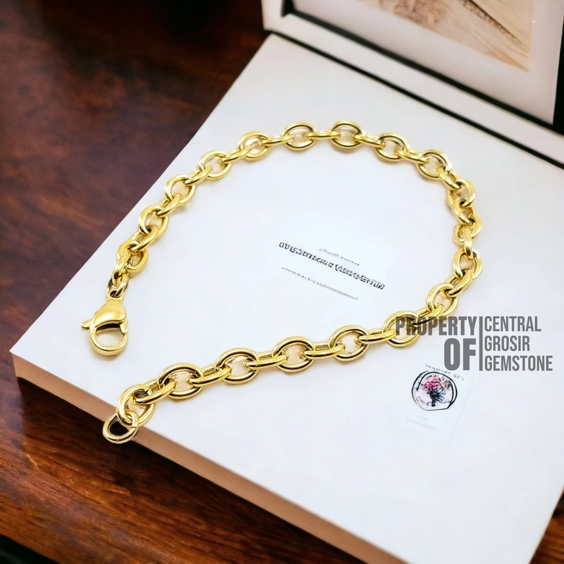 Product image CENTRAL GROSIR GEMSTONE - Gelang Titanium Asli Anti Karat Rantai Emas Gold Pria Wanita Keren 21cm Gold