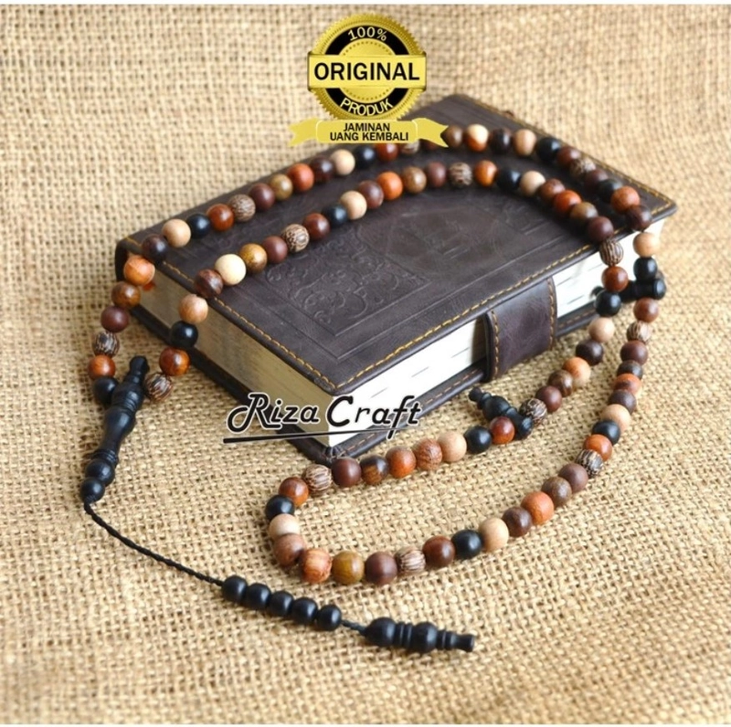 Product image Riza Craft - Tasbih 99 Butir mix Kayu Galih Kelor Hitam - Kelor Coklat - Secang - Kalimasada - Stigi - Galih Asem M Kombinasi