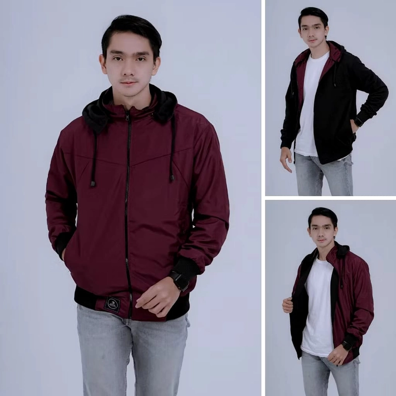 Product image Alifa Shop - Jaket Pria/Jaket bomber/jaket parasut/jaket motor/jaket tahan angin XL Maroon