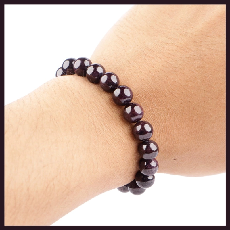 Product image CENTRAL GROSIR GEMSTONE - Gelang Pria Wanita Natural Garnet Grade AAA 8mm 16 Merah Keunguan