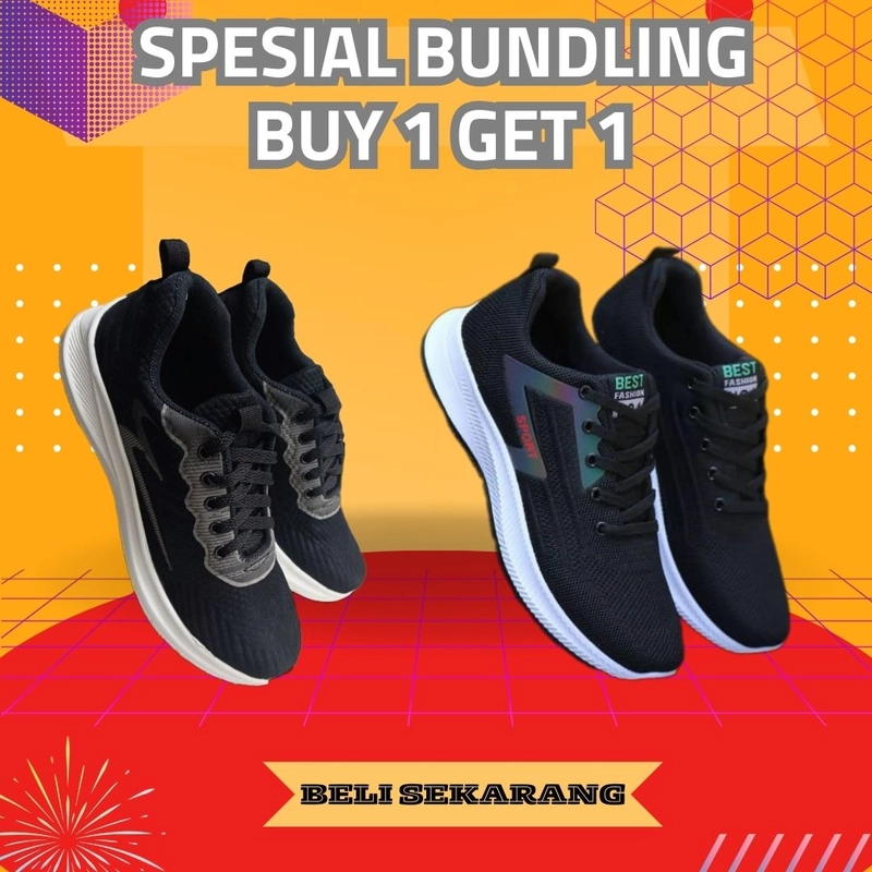 Product image Koekita - Paket Bundling Buy 1 Get 1 Sepatu Kets Sneakers Pria Fashion Korean Shoes FS-04 & FS-01 43 HITAM & HITAM