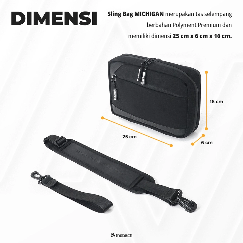 Product image Thobach official - THOBACH-SLING BAG WATERPROOF&FIRE RESIST MICHIGAN HAND BAG MULTIFUNGSI PRIA WANITA ANTI BARA API all size black