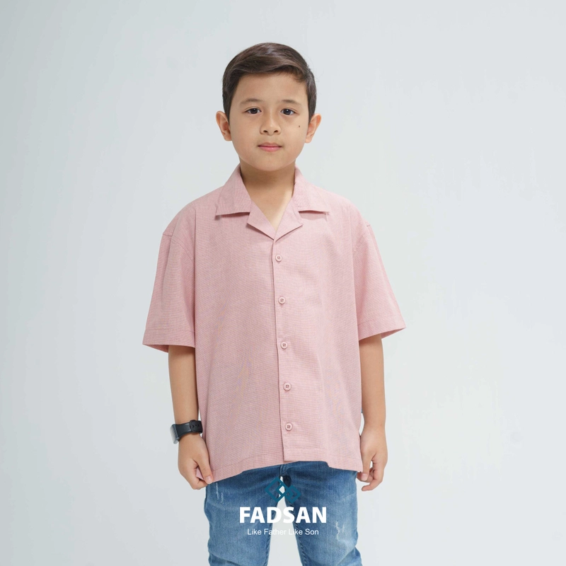 Product image FADSAN - Kemeja Katun Casual Polos Couple Ayah Anak Warna Baby Pink - Kazu Series SIZE ANAK XS KAZU BABY PINK