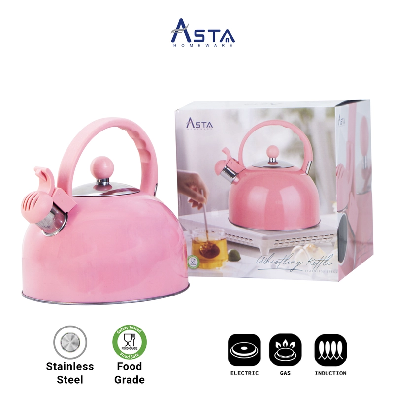 Product image Asta Teko Siul Stainless Steel Whistling Kettle 3 Liter Warna Full Pink