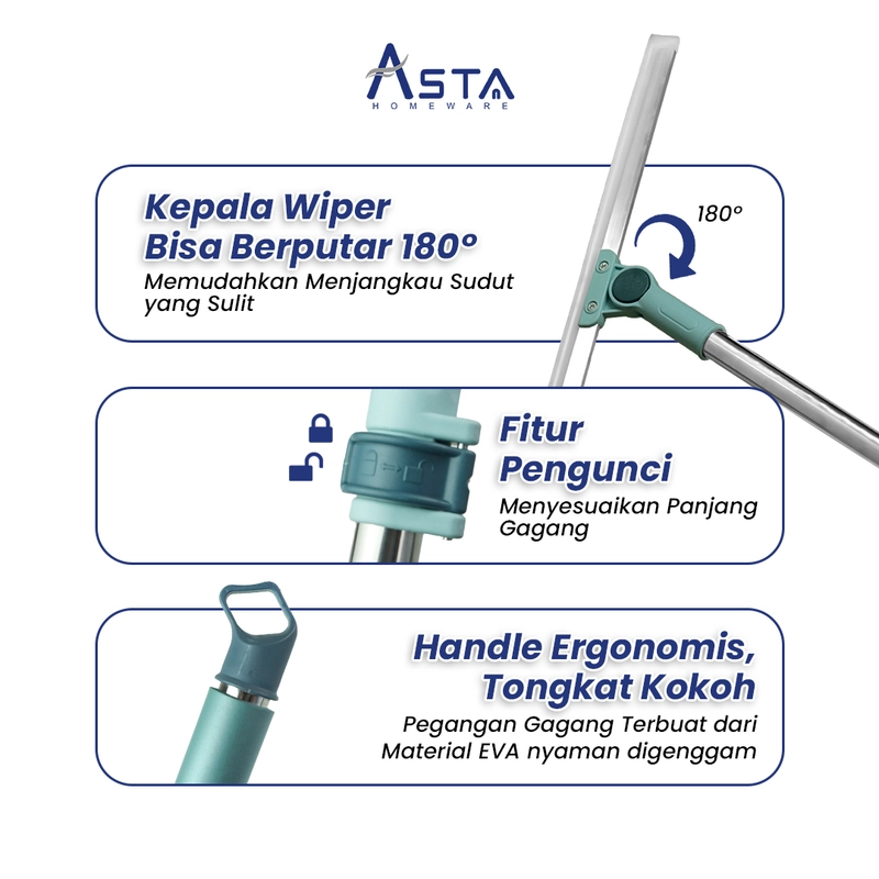 Product image Asta Serokan Air Karet Pembersih Lantai Jendela Serbaguna Gagang Panjang 117 cm Size 30 cm