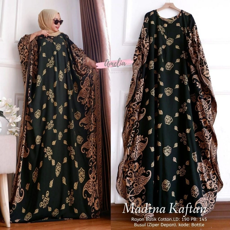 BATIK KAFTAN MADINA JUMBO Allsize Hijau Botol