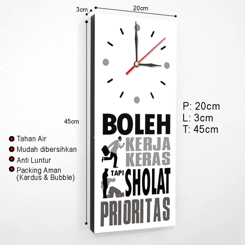 Product image Jam Dinding Islami Motivasi Kerja Keras Pengingat Solat - JAM-57 20X45X3 PUTIH