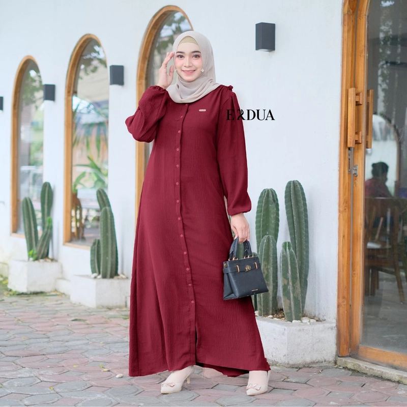 Product image Erdua - Azura Maxi Dress by Erdua #G015 Gamis Crinkle Airflow Polos Busui Friendly All size Maroon