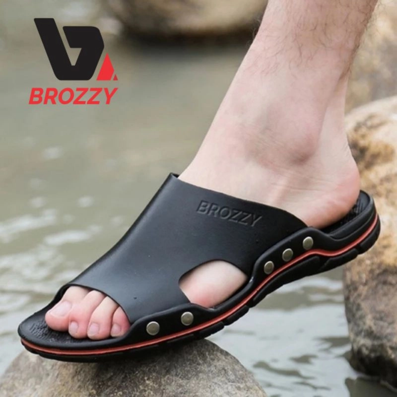 Product image Brozzy - Sandal Selop Pria Keren Kulit Original Brozzy B01 Anti Slip 39 Hitam