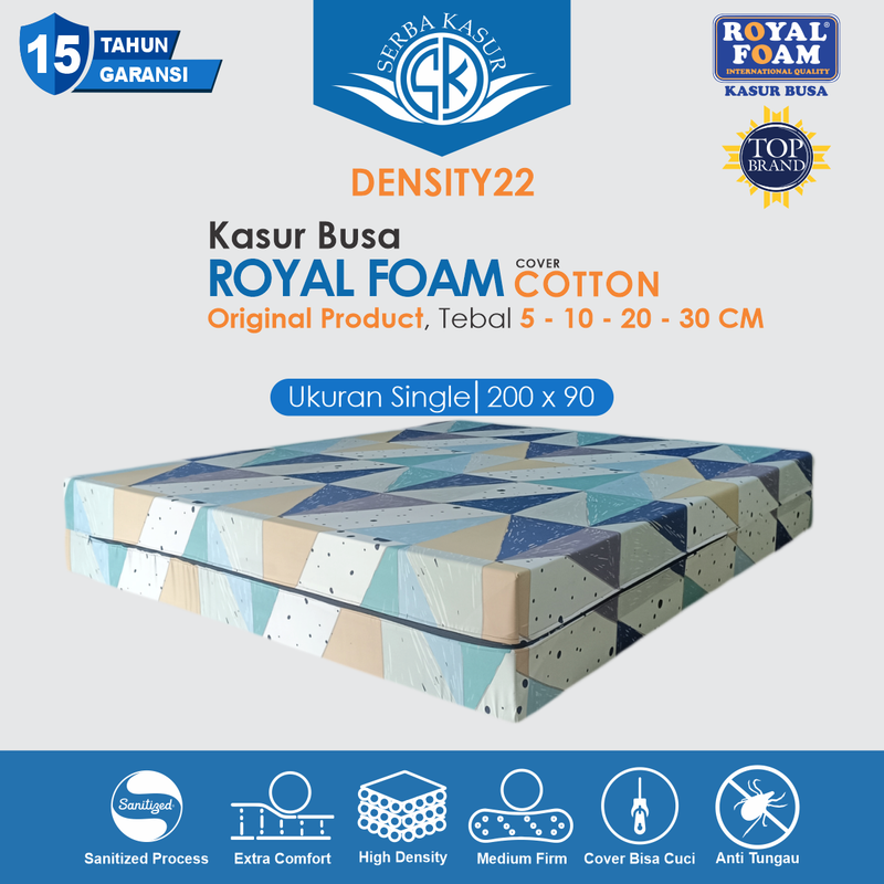 Product image SERBA KASUR - Kasur Busa ROYAL FOAM Cover Katun Density 22 Garansi 15 Tahun 200x80x5 Random