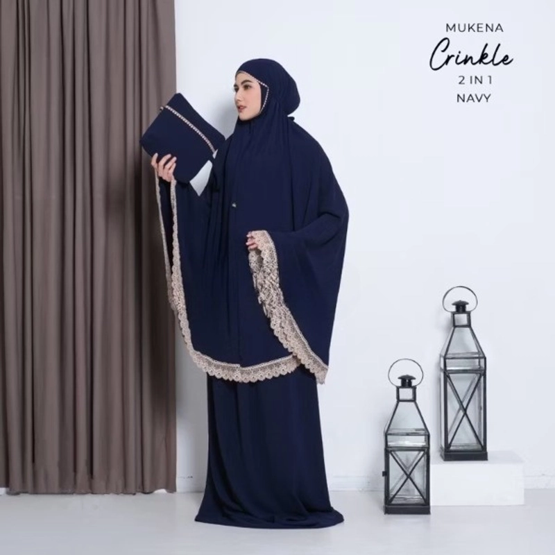 Product image Alifa Shop - Mukena Crinkle Air Flow Premium/Mukena Travel/Mukena Dewasa/Mukena Renda/Mukena Putih All Size Navy