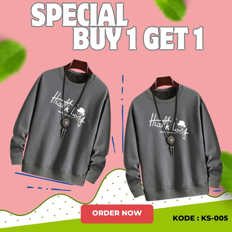Product image LUXIA - Sweater Hoodie Pullover Premium Motif Fleece Tebal Outerwear Basic KS-005 M GREY