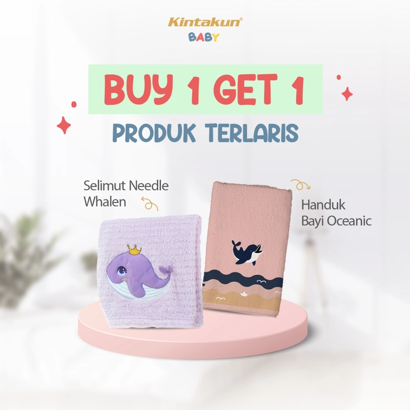 Product image Kintakun Baby - [BUY 1 GET 1] Kombo Hemat Needle Blanket Selimut Bayi+Cotton Bath Towel Handuk Bayi B1G1 Selimut+Handuk Whale + Oceanic