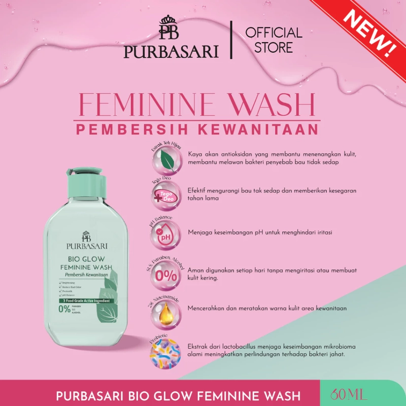 Product image Purbasari - Bio Glow Feminine Wash / Sabun Pembersih Kewanitaan 60ml Bio Hijau