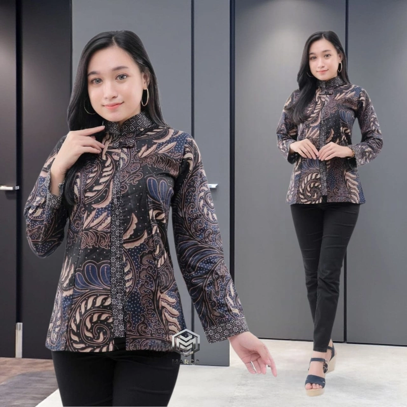 Product image MARCO - Baju Batik Wanita Modern Kantoran Kekinian Monalisa Genes Asli Pekalongan XL Bolero Puser Biru