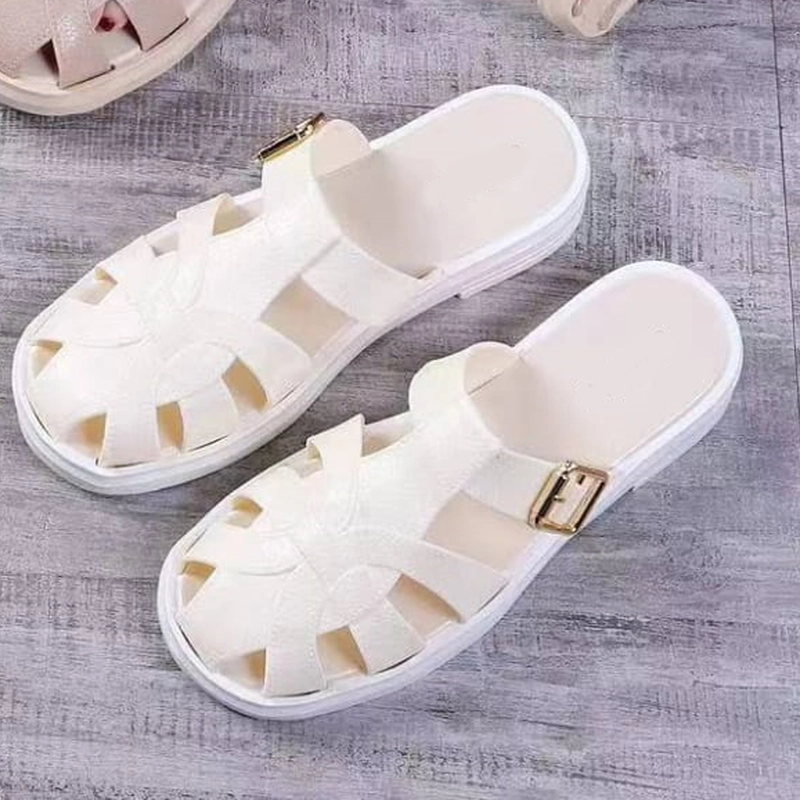 Product image NO LABEL - Sandal Slip on Wanita Model Jaring Gesper (NL38) 39 Putih Krem