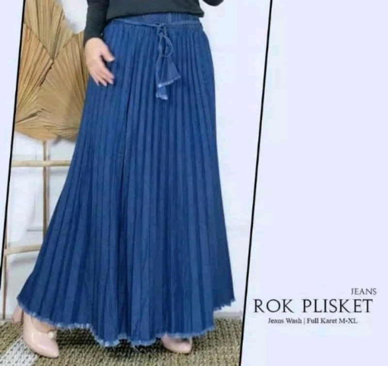 Product image Bursanekashop - rok plisket jeans muslimah / rok payung jeans / renata rok ALLSIZE NAVY