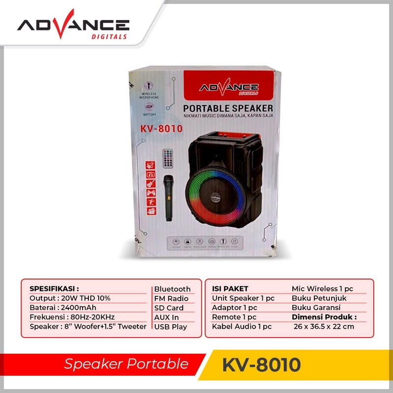 Product image Advance Digitals Indonesia - Speaker Meeting Bluetooth Advance KV 8010 8 inch Free Mic Wireless 8 inch Default