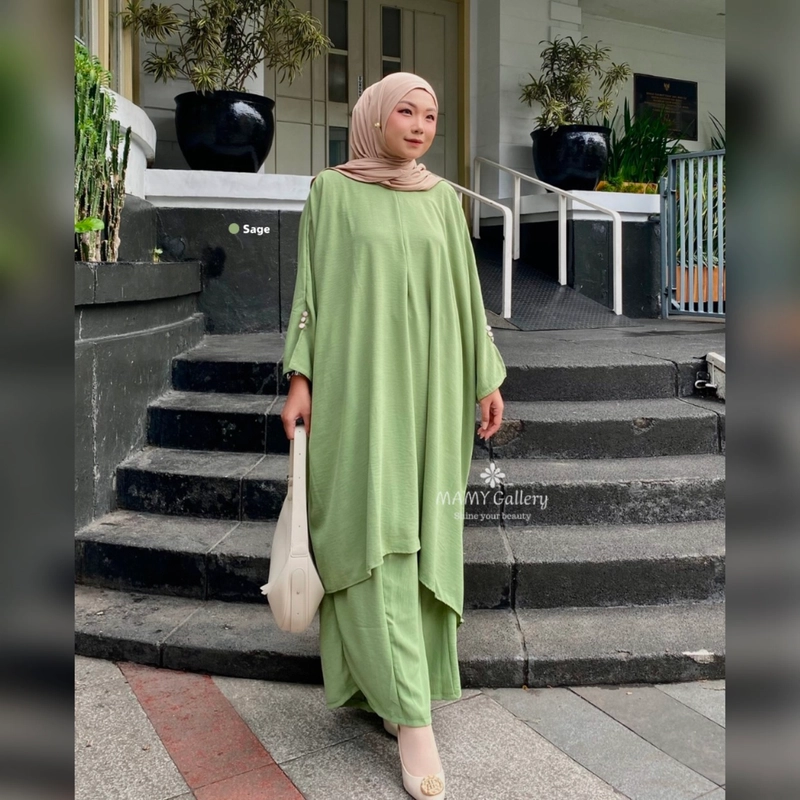 Product image [CUCI GUDANG] Baju Setelan Abaya Umroh Wanita - Setelan Abaya Lesty All Size Sage