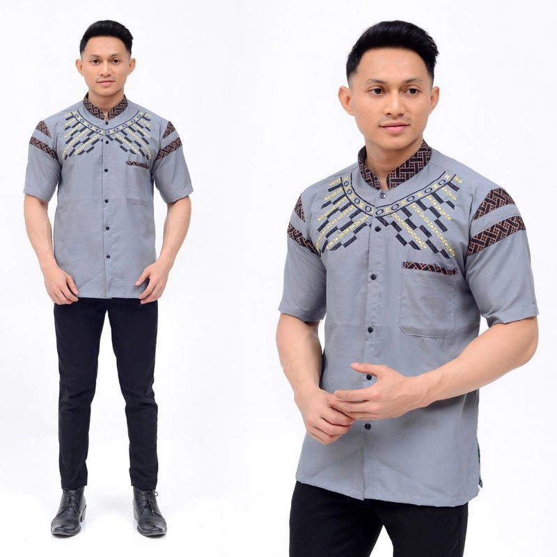Product image Batik Alfin - Baju koko bordir kombinasi batik lengan pendek model terbaru M Abu