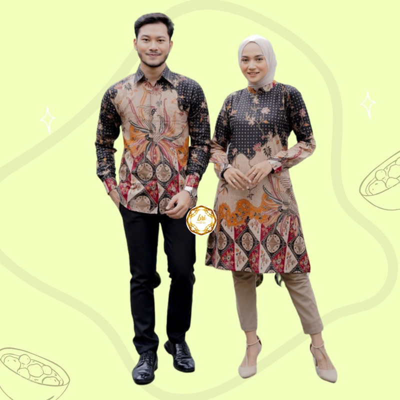 Product image Rambe Batik Indonesia - Batik Couple Alesyah Terbaru dan Modern - Bisa Beli Pisah Hitaam Lasem Kemeja Saja Size M Alesyah Motif B