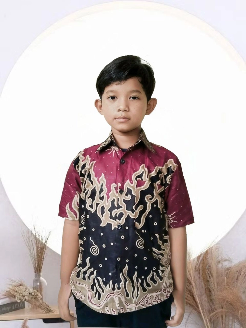 Product image Batik Alfin - Kemejan Batik uk anak Lengan panjang dan Lengan pendek model terbaru bagus banget M Hem marun